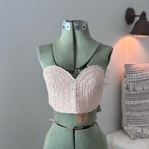 Zara | Cream Crochet-Panel Strapless Bustier Top | S